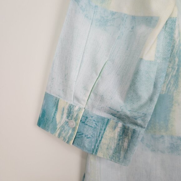 Chico's Size 3 (US 16/18) 3/4 Sleeve Green Yellow Cotton 3/4 Sleeve Top Blouse - Picture 5 of 8